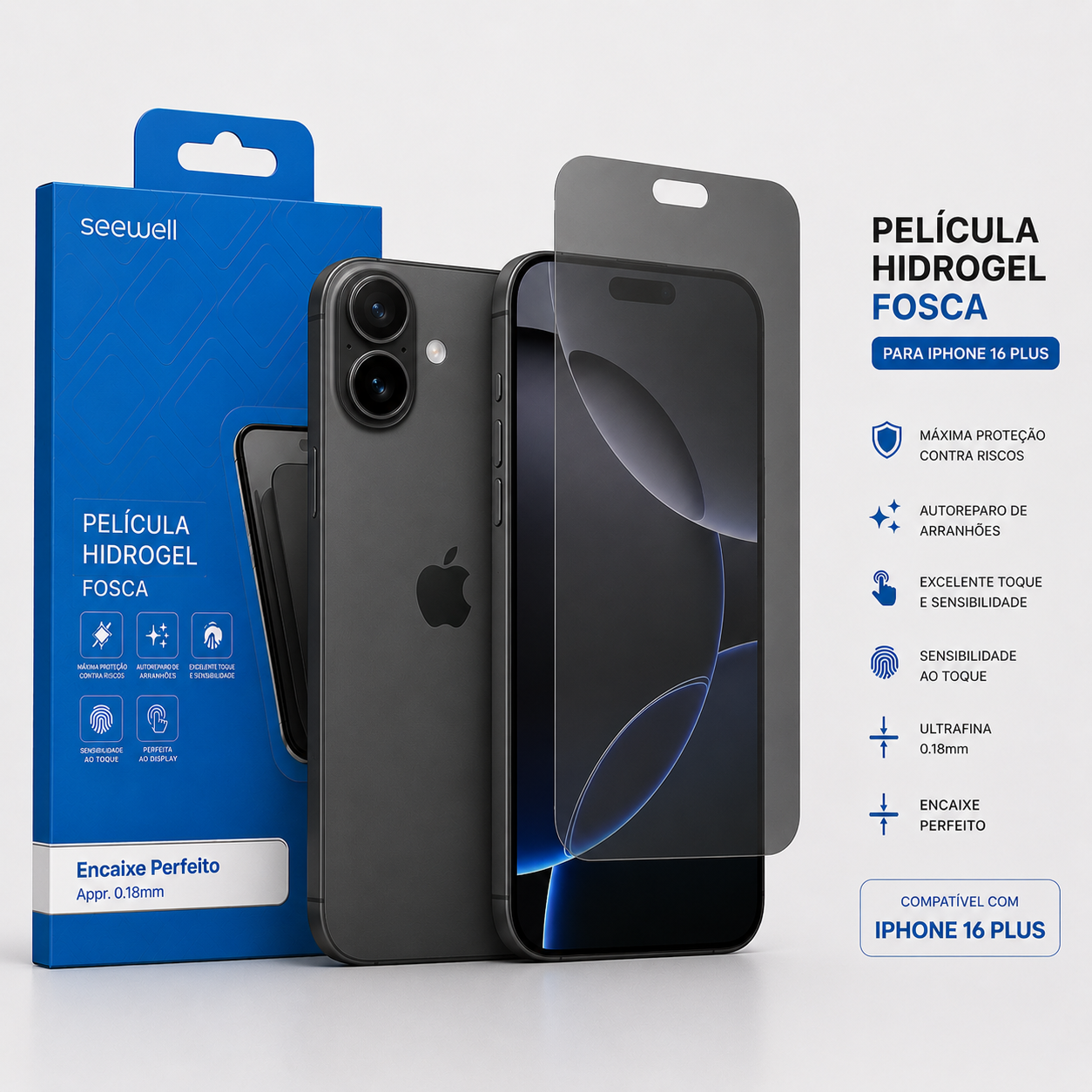 Película iPhone Hydrogel Fosca Sw Seewell - iPhone 16 Plus